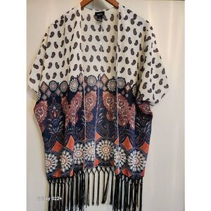 C25 Rue21 Butterfly paisley fringed Orange And Blue kimono